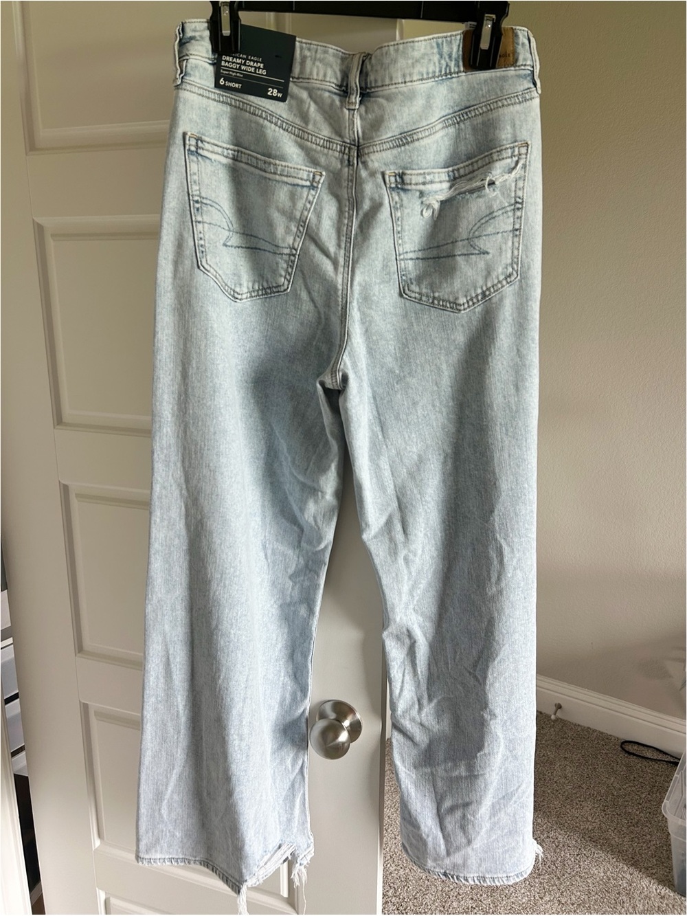 New ! American Eagle Stretch Super High-Waisted Baggy Wide-Leg Jean Salty Air 6S - Picture 5 of 14